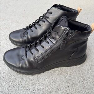 Black Leather High-Top WOMENS Shoes